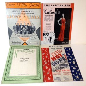 4 Vintage 1930s Sheet Music Lady in Red Guy Lambardo Gem O'My Heart Neverthe +